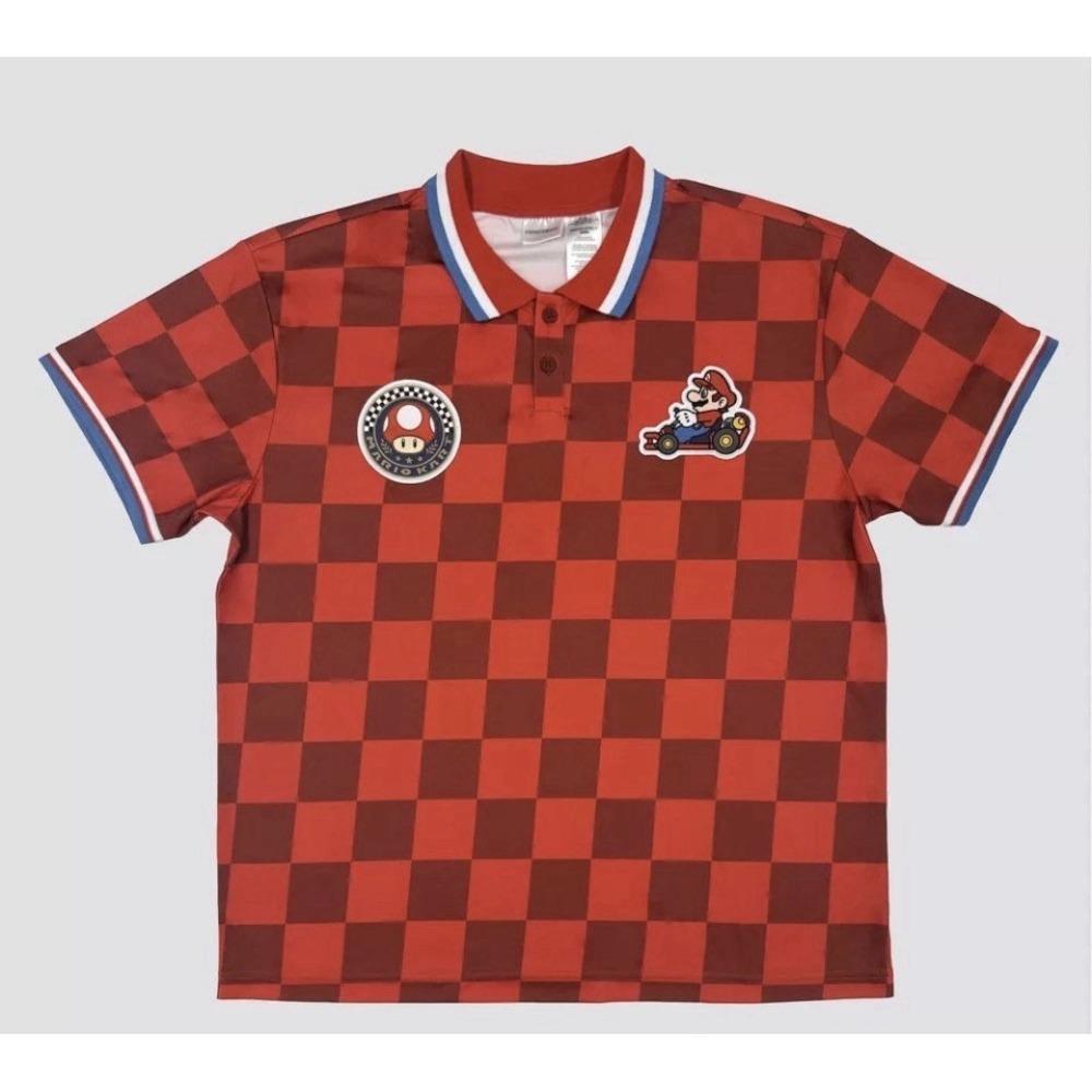 Nintendo Mario Kart Polo Shirt Mens L New Red Checkered Jersey Isaac Morris NWT